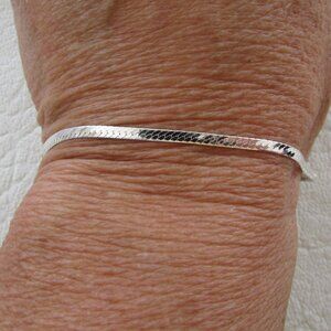 Italian 925 Sterling Silver Beveled Herringbone Chain Bracelet - NEW